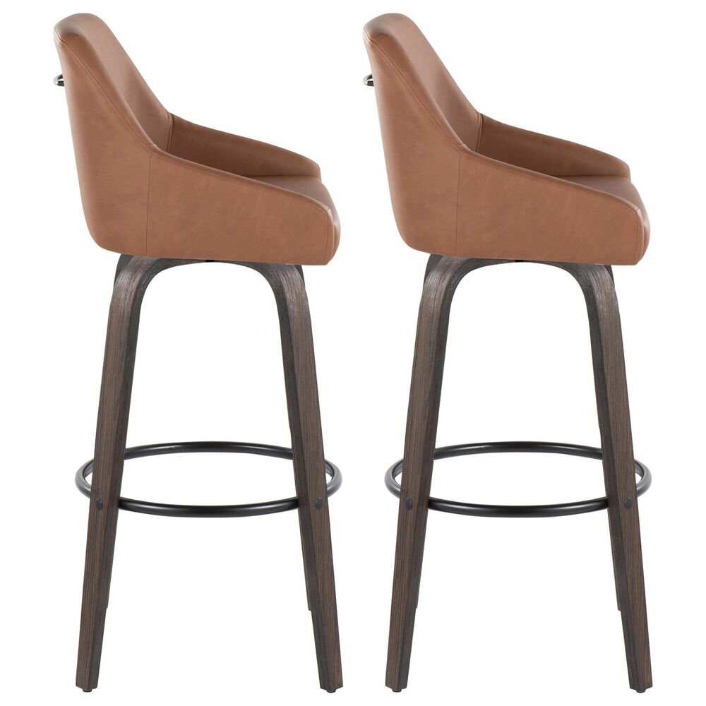 LumiSource Hannah Swivel Bar Stool with Camel Faux Leather Upholstery in Walnut and Black (Set of 2), , large
