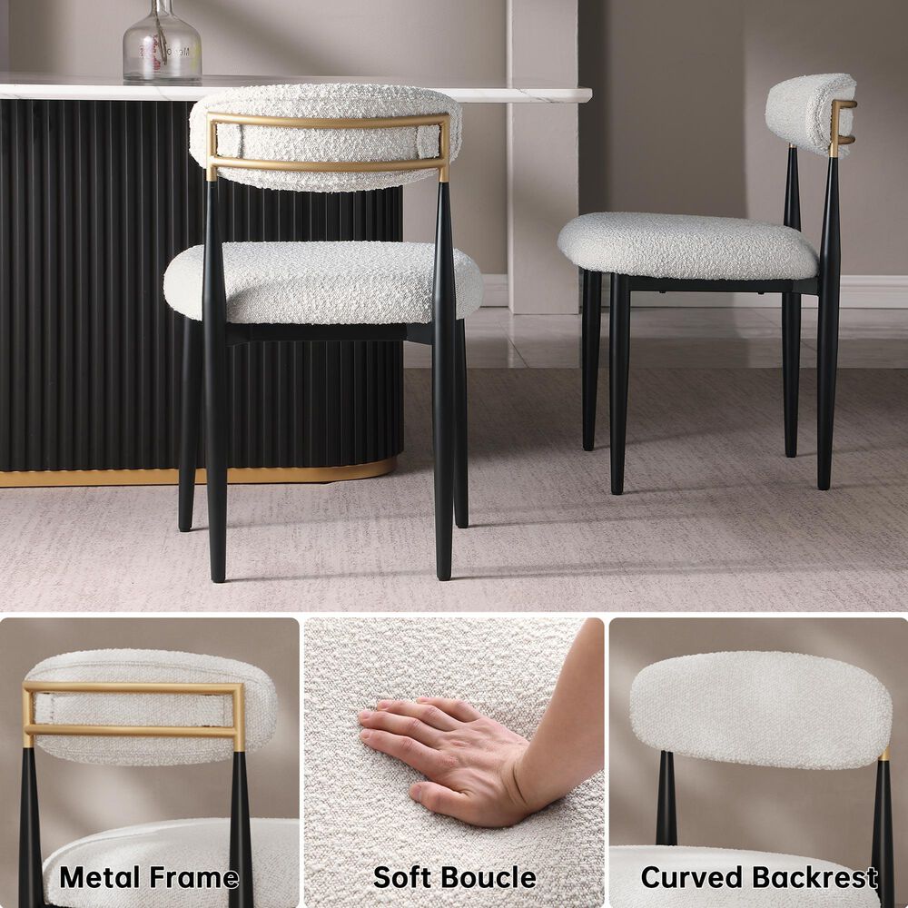 Morden Fort Modern Boucle Side Chair with White Cushion in Black and Gold (Set of 6), , large