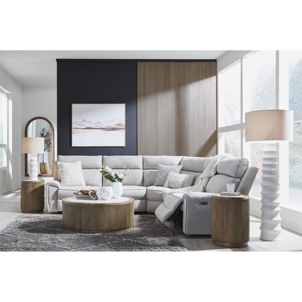 Ashley Social Pointe 5-Piece Power Symmetrical Reclining Sectional in Pearl and Ash, , large