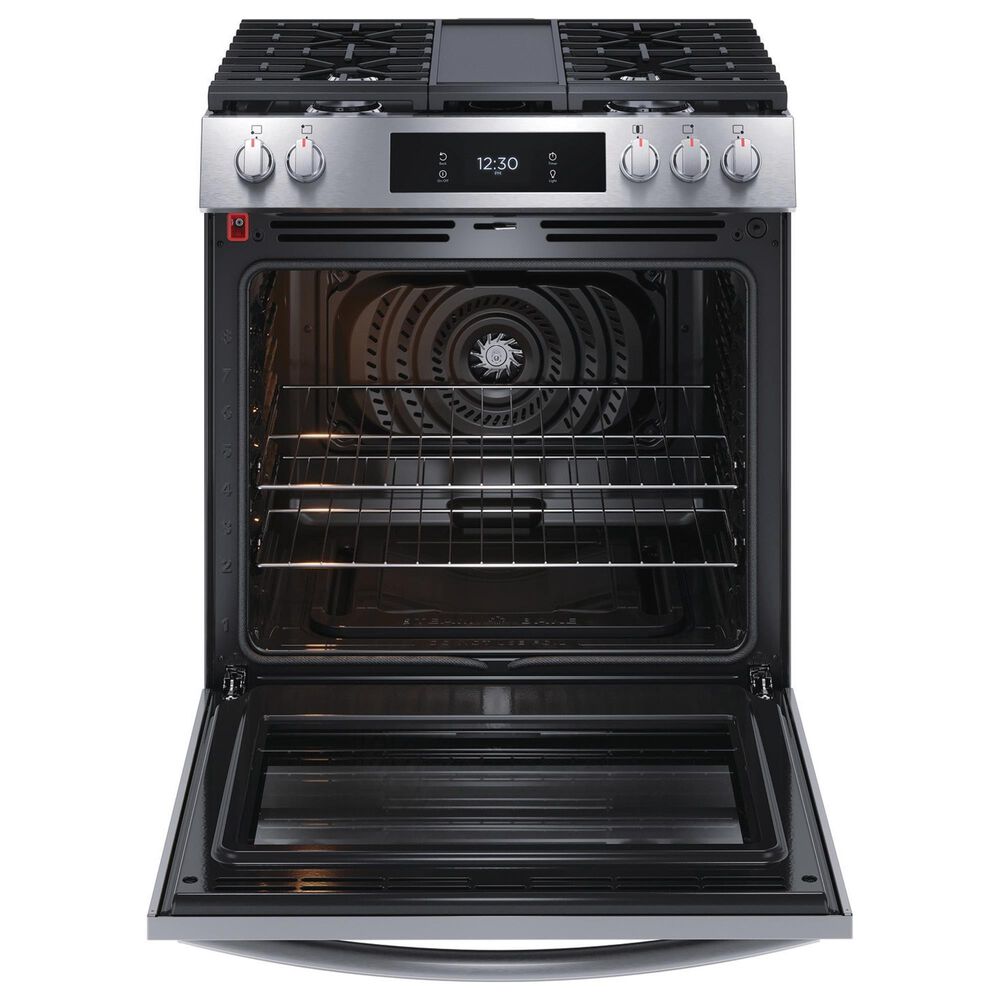 Frigidaire Gallery 3 Piece Kitchen Package with 27.8 Cu. Ft. French Door Refrigerator, 30&quot; Front Control Gas Range with Total Convection, and 24&quot; Built-In Bar Handle Dishwasher with CleanBoost in Stainless Steel, , large