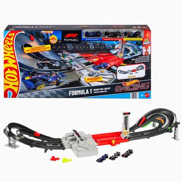Hot Wheels Racing Formula 1 Grand Prix Circuit Track Set with 1:64 Scale Vehicles, , large