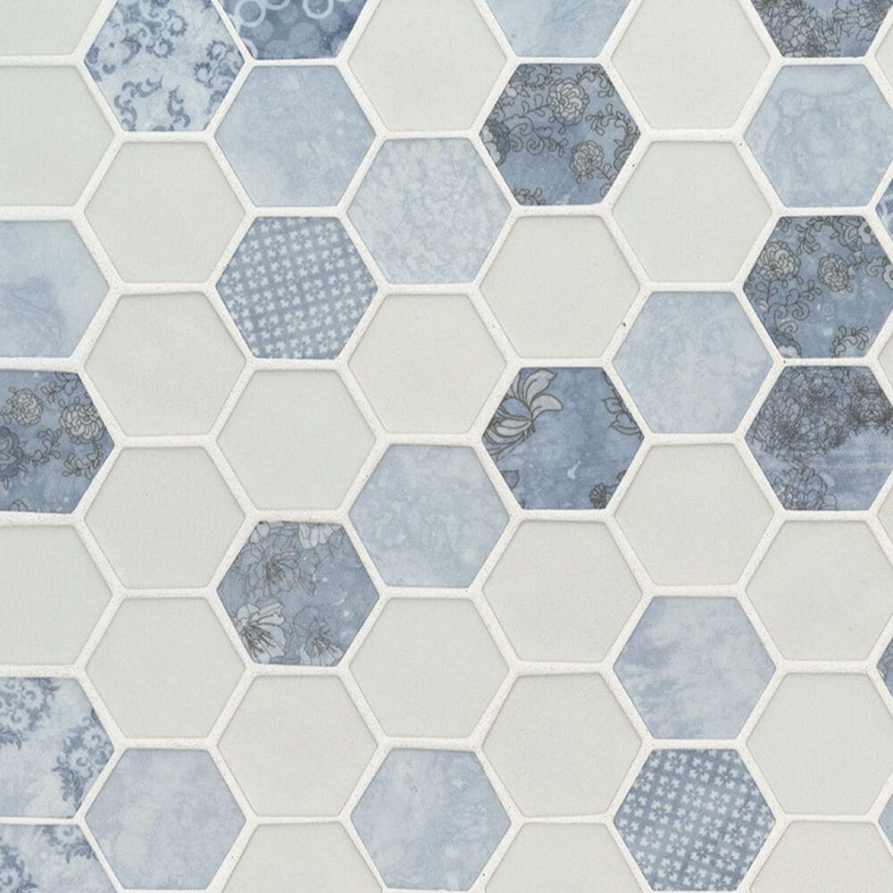 MS International Vista Azul 2" x 2" Hexagon on 13" x 11" Glass Mosaic Sheet, , large