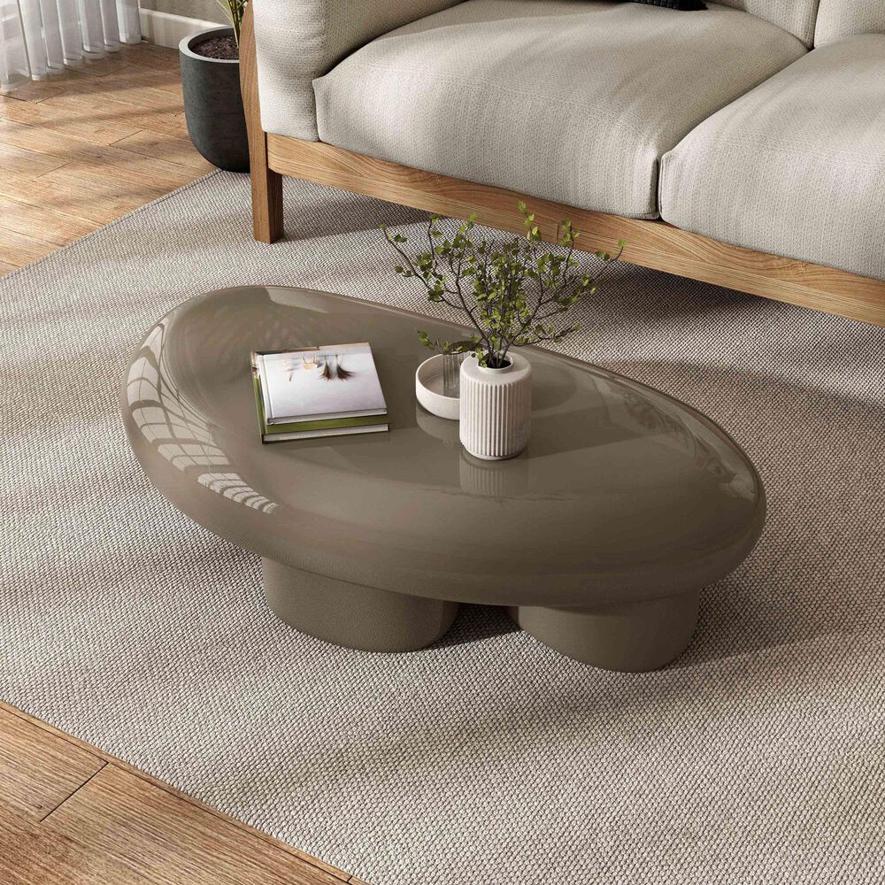 Furniture of America Rene Low Profile Glossy Coffee Table in Brown, , large