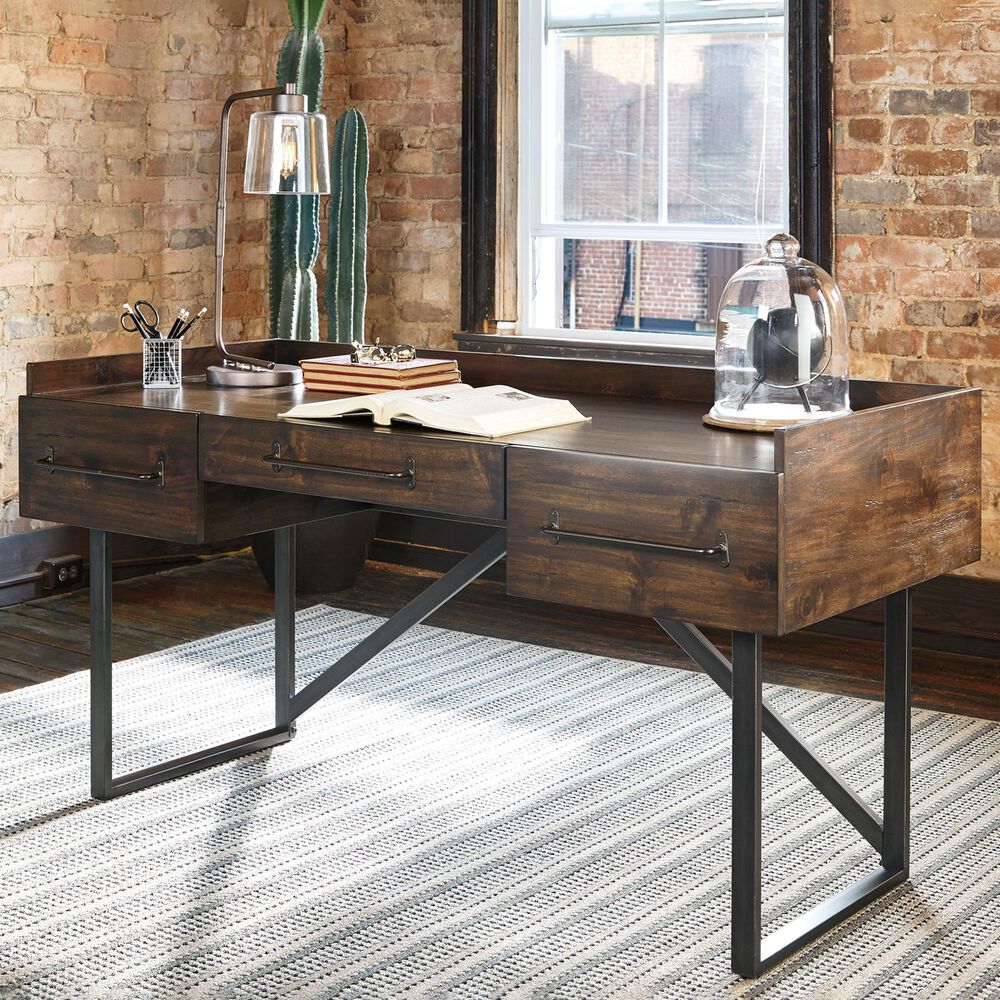 Ashley Starmore 3-Drawer Home Office Desk in Walnut and Dark Bronze, , large