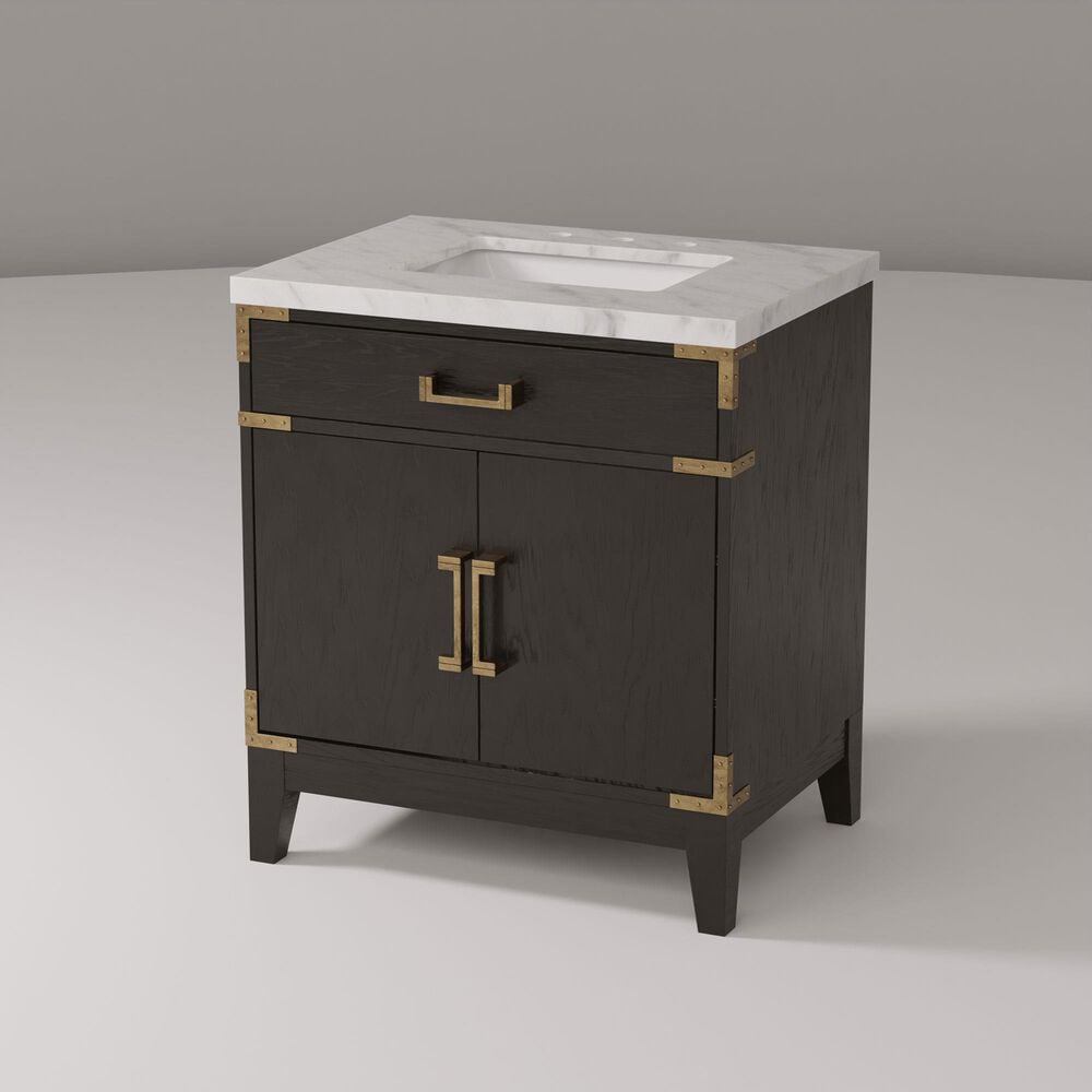 Lexora Home Laurel 30&quot; Single Bathroom Vanity in Black Oak with White Carrara Marble Top and Rectangular Sink, , large