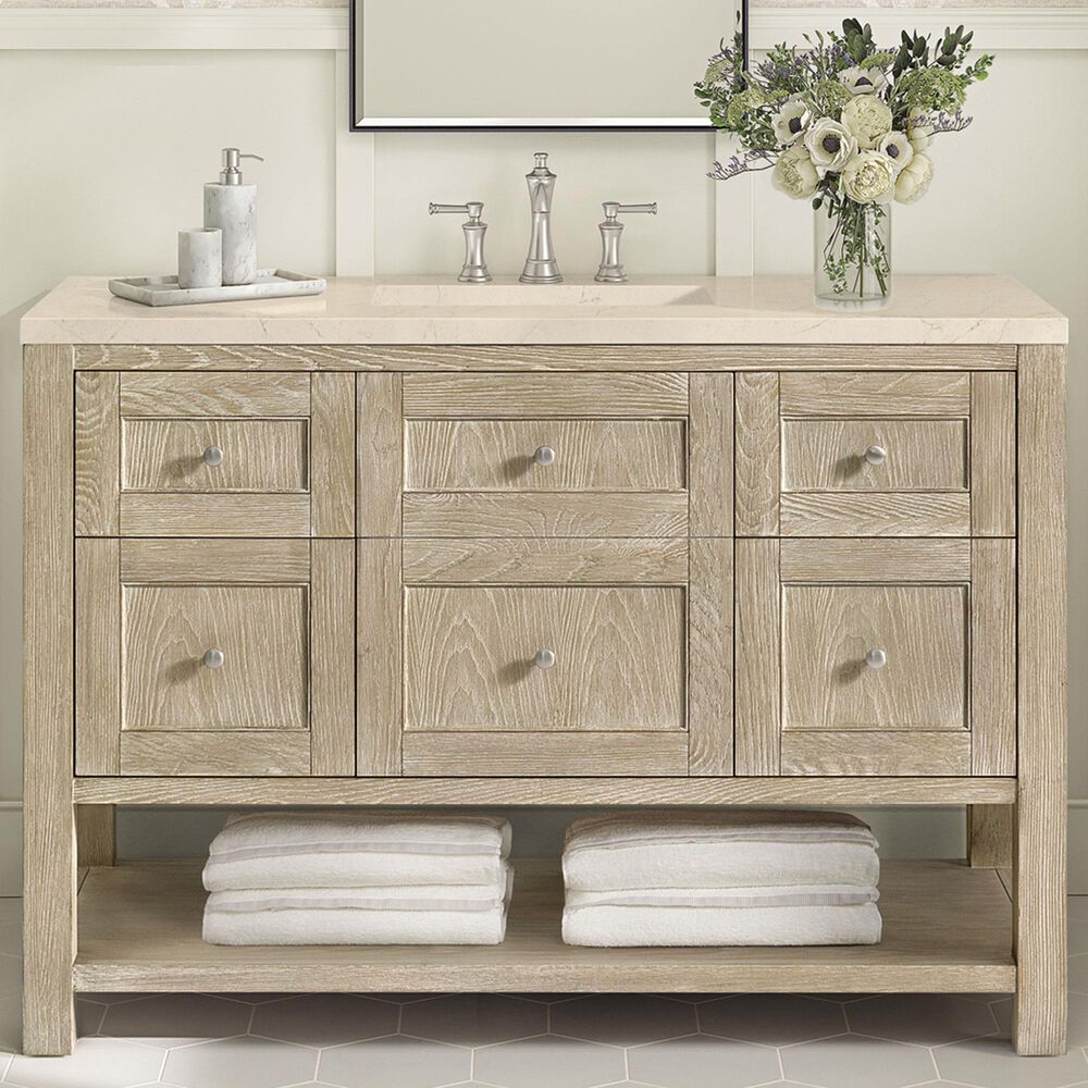 James Martin Vanities Breckenridge 48&quot; Single Vanity in Whitewashed Oak with 3 cm Ethereal Noctis Quartz Top, , large