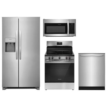 Frigidaire 4-Piece Kitchen Package with 25.6 Cu. Ft. 36" Standard Depth Refrigerator, 30" Electric Range, 1.8 Cu. Ft. Over-The-Range Microwave, 24 in. Built-In Dishwasher in Stainless Steel, , large