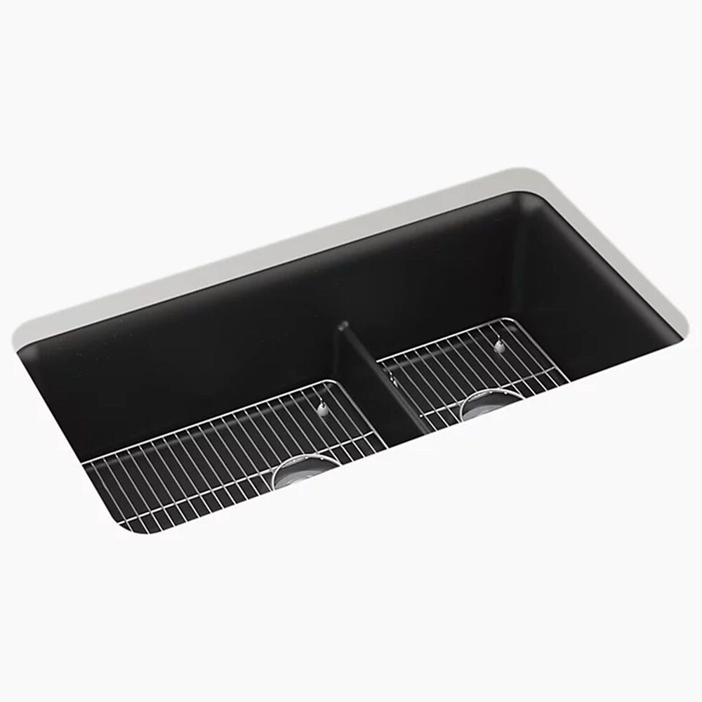 Kohler Cairn Smart Divide 33.5" Undermount Double Bowl Kitchen Sink in Matte Black, , large