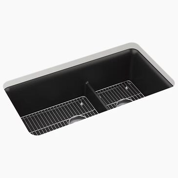 Kohler Cairn Smart Divide 33.5" Undermount Double Bowl Kitchen Sink in Matte Black, , large