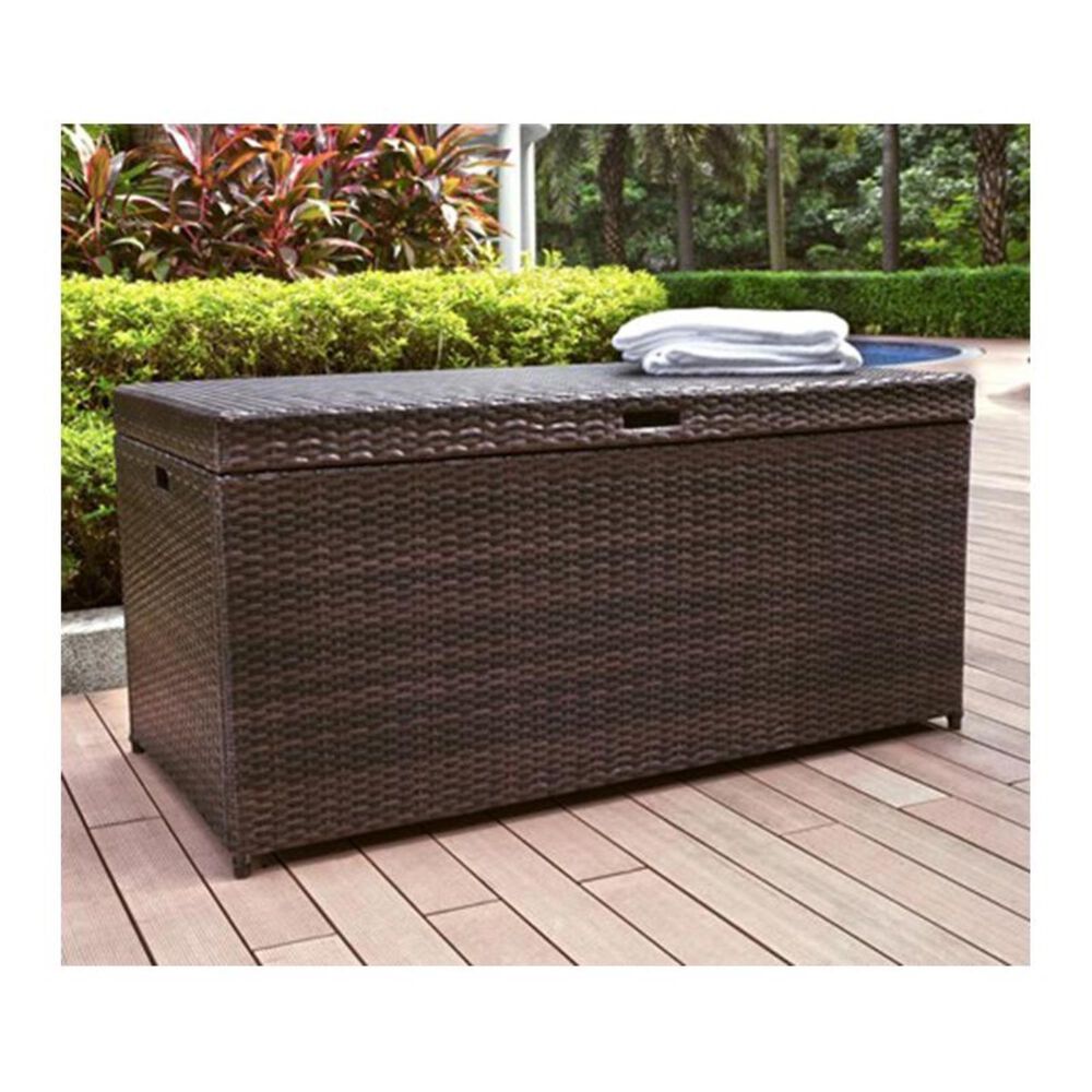 Firefly Palm Harbor Outdoor Wicker Storage Deck Box in Dark Brown, , large