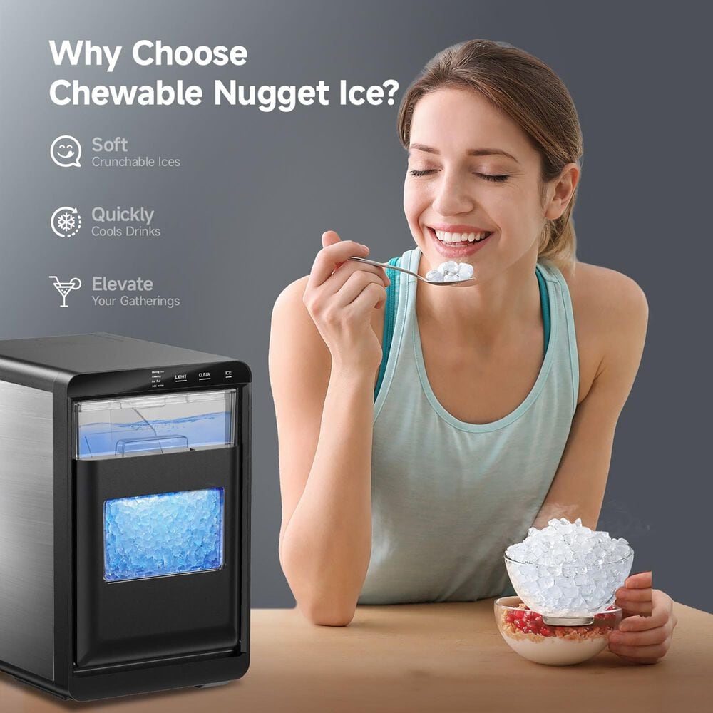Euhomy 44 Lbs Portable Nugget Ice Maker with Ice Scoop and Basket in Black, , large