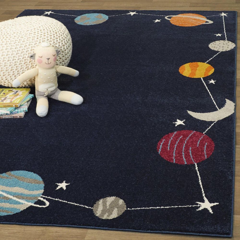 Balta Rugs Planet Border 3&#39;11&quot; x 5&#39;7&quot; Navy Blue Kids Area Rug, , large