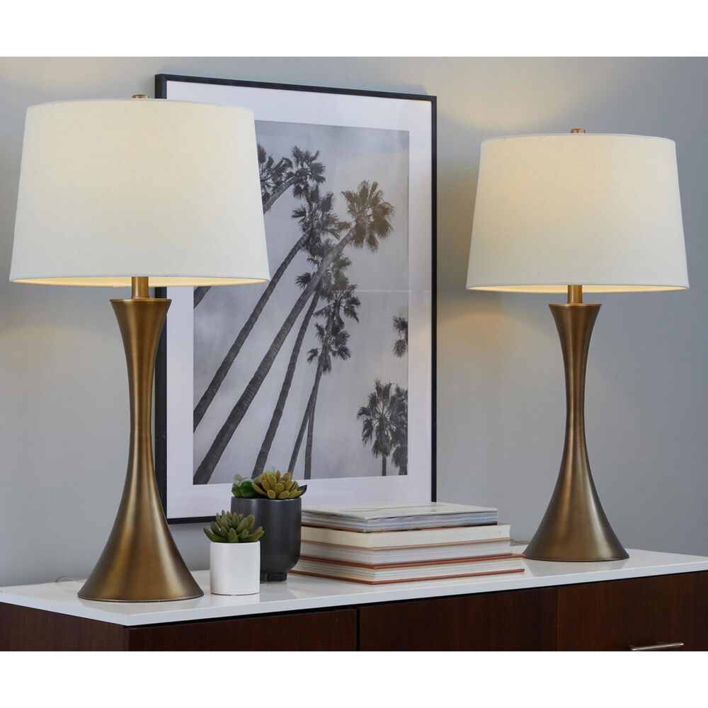 LumiSource Lenuxe 29" Metal Table Lamp with Off-White Linen Shade in Matte Golden Bronze (Set of 2), , large
