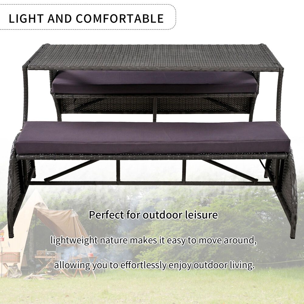 Hearth and Haven U Style Outdoor Loveseat with Convertible Seating in Gray, , large