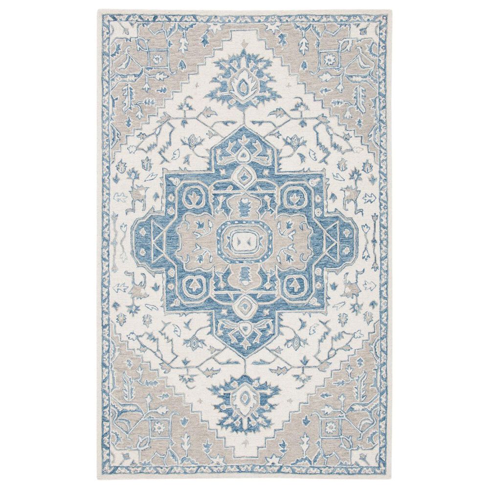 Safavieh Micro-Loop MLP213M 9" x 12" Ivory and Blue Area Rug, , large