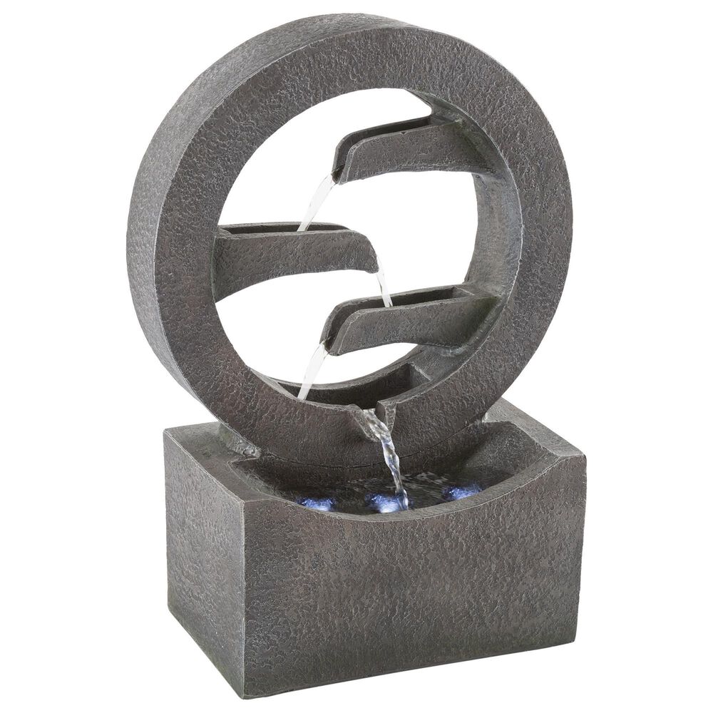 Timberlake Pure Garden Resin Round Cascade Fountain in Stone Gray, , large