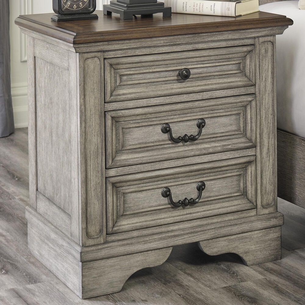 Ashley Lodenbay 3 Drawer Nightstand in Antiqued Gray and Walnut Brown, , large