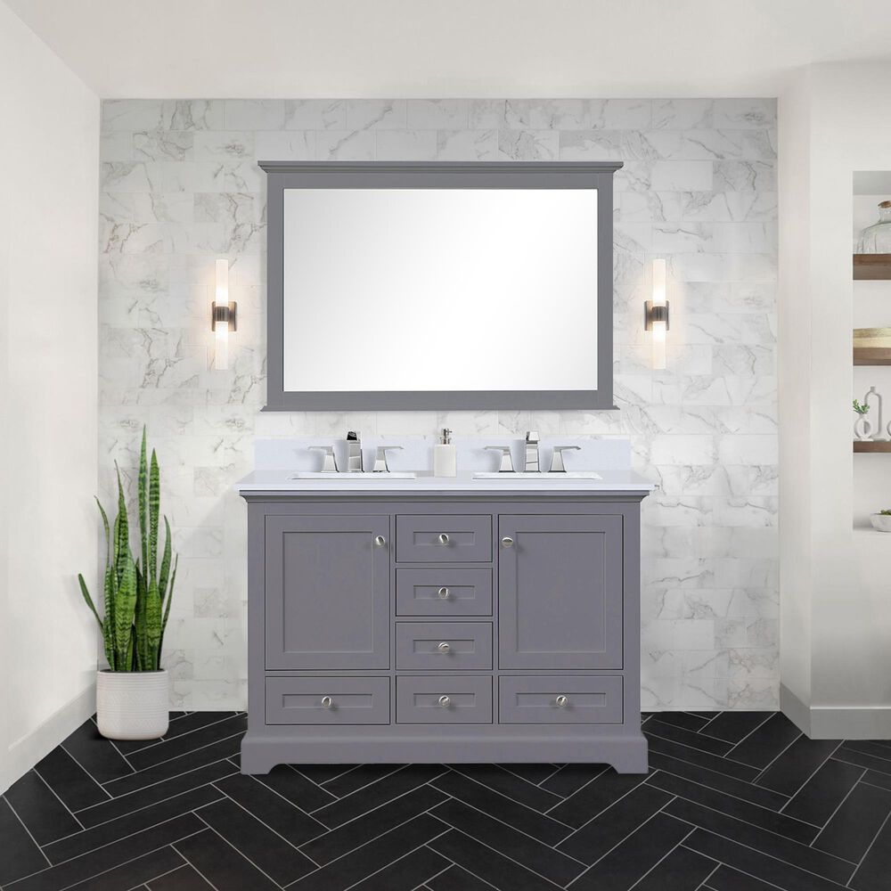 Lexora Home Dukes 48&quot; Double Bathroom Vanity in Dark Grey with 2 cm White Cultured Marble Top and Rectangular Sinks, , large
