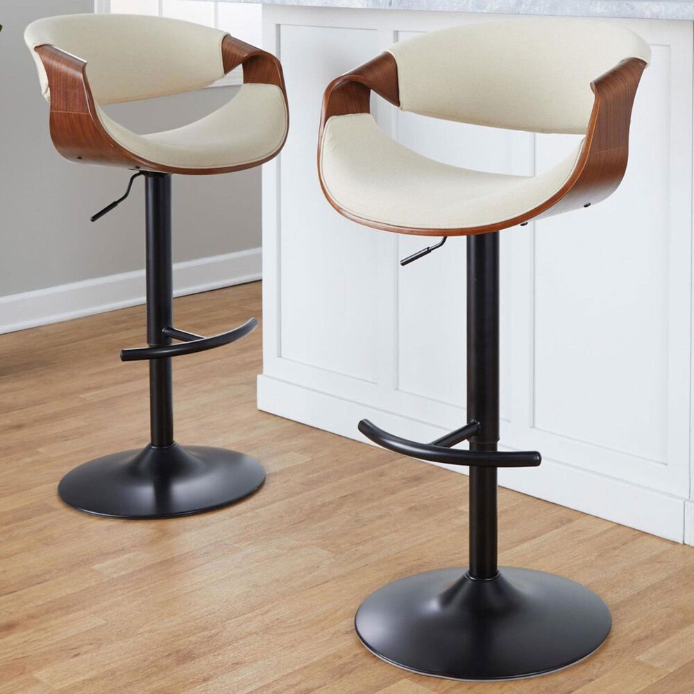 LumiSource Curvo Swivel Adjustable Barstool with Cream Upholstery in Black and Walnut (Set of 2), , large