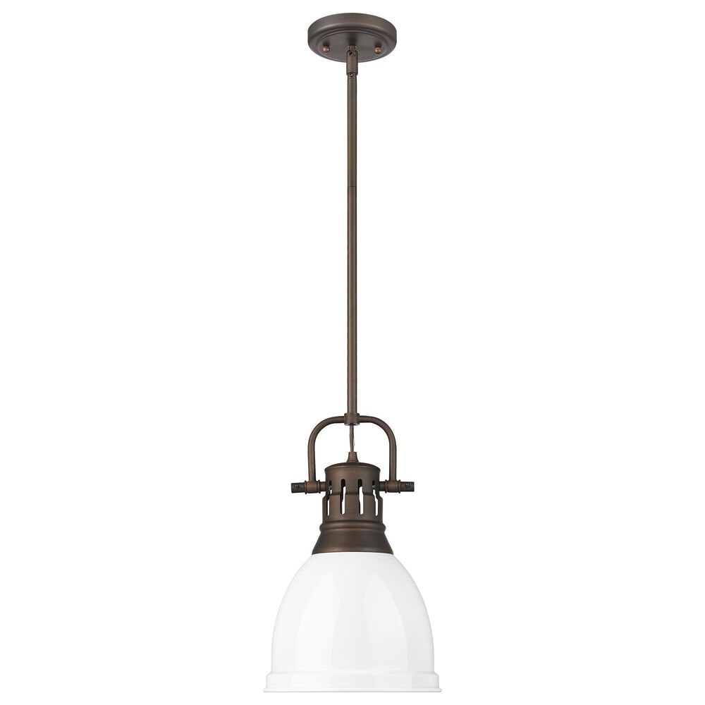 Golden Lighting Duncan 1-Light Small Pendant with Rod and White Shade in Rubbed Bronze, , large