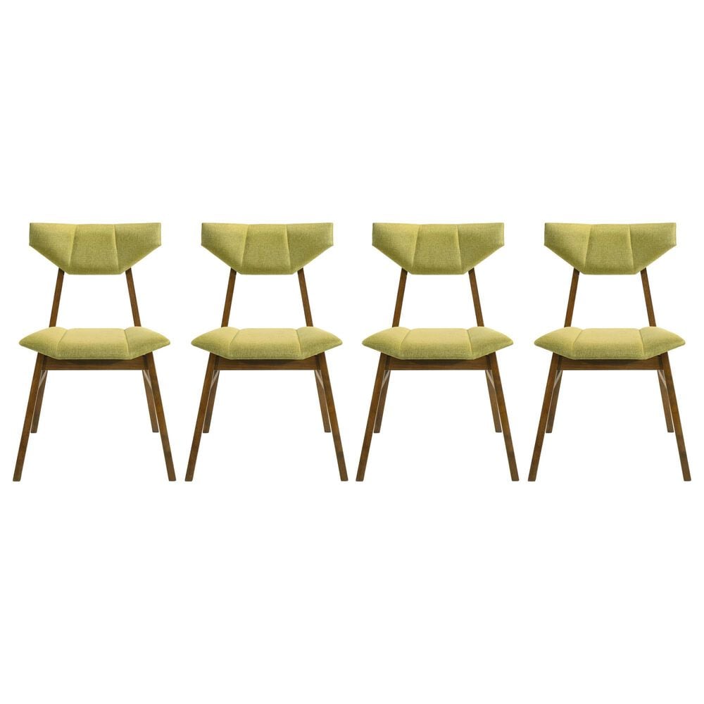 Armen Living Amaris Side Chair with Olive Green Upholstery in Warm Walnut (Set of 4), , large