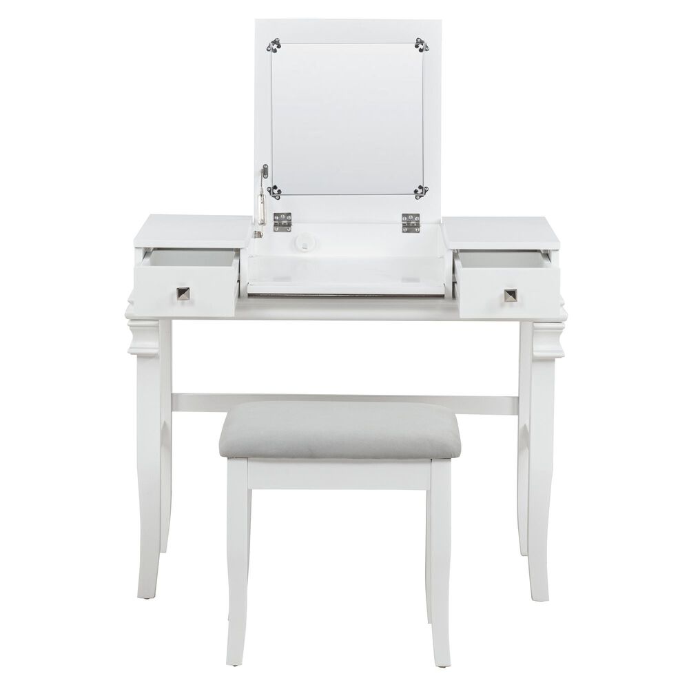 Linon Home Decor Angela Vanity with Stool in White, , large