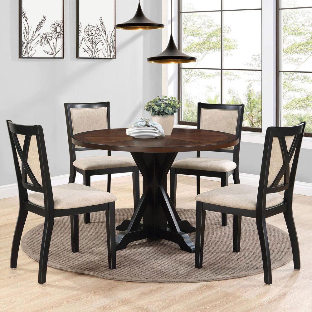 Valor Living Delina 5-Piece Round Dining Set in Tobacco and Black, , large