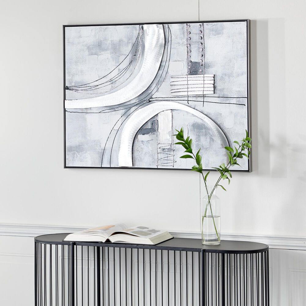 Maple and Jade 30&quot; x 40&quot; Contemporary Abstract Wall Art in Gray, White, Black and Silver, , large