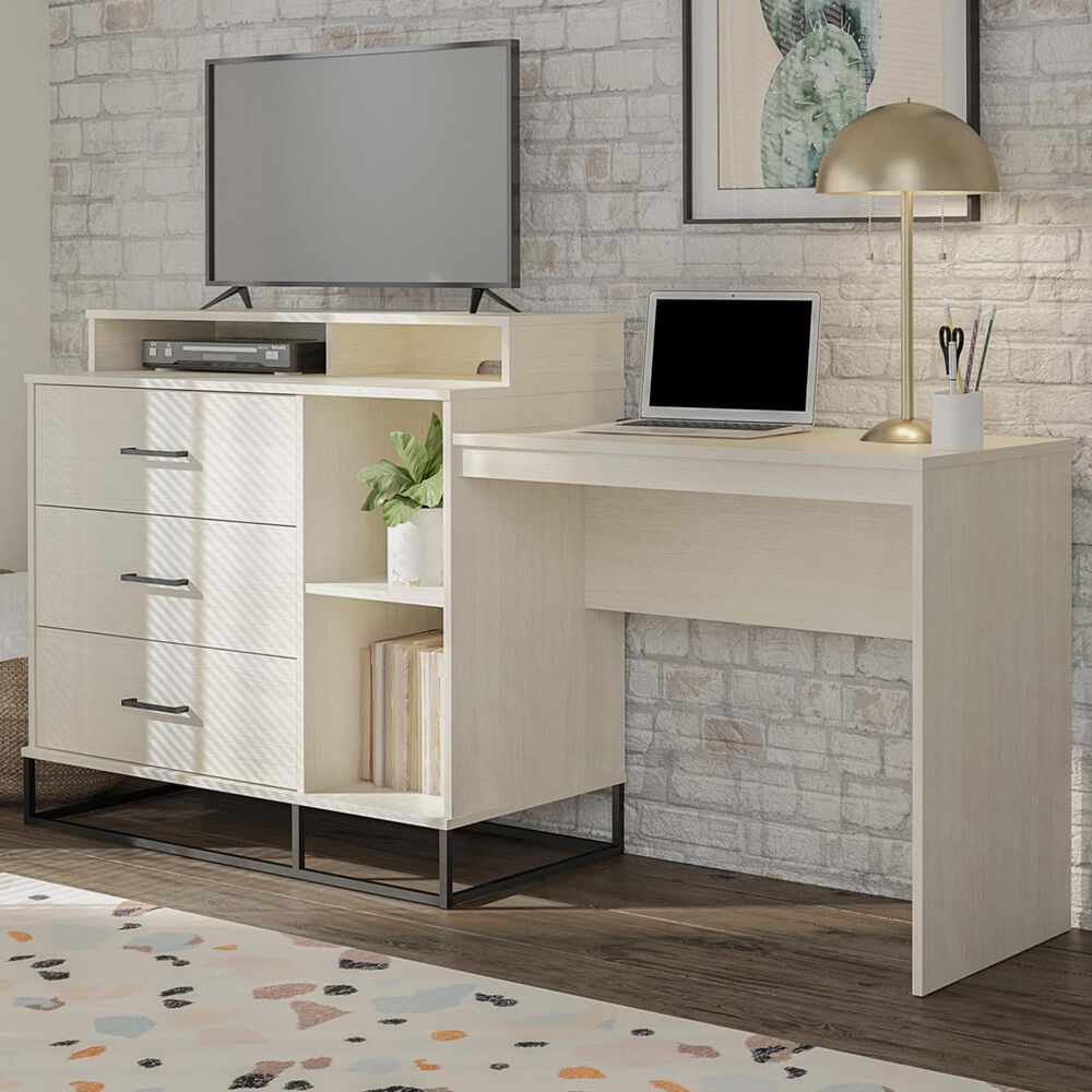 DHP Kelly 3 in 1 Media Dresser &amp; Desk in Ivory Oak, , large