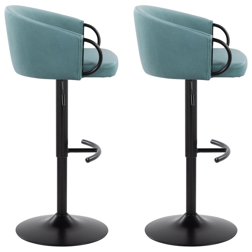 LumiSource Claire Swivel Adjustable Barstool with Light Blue Velvet Upholstery in Black (Set of 2), , large