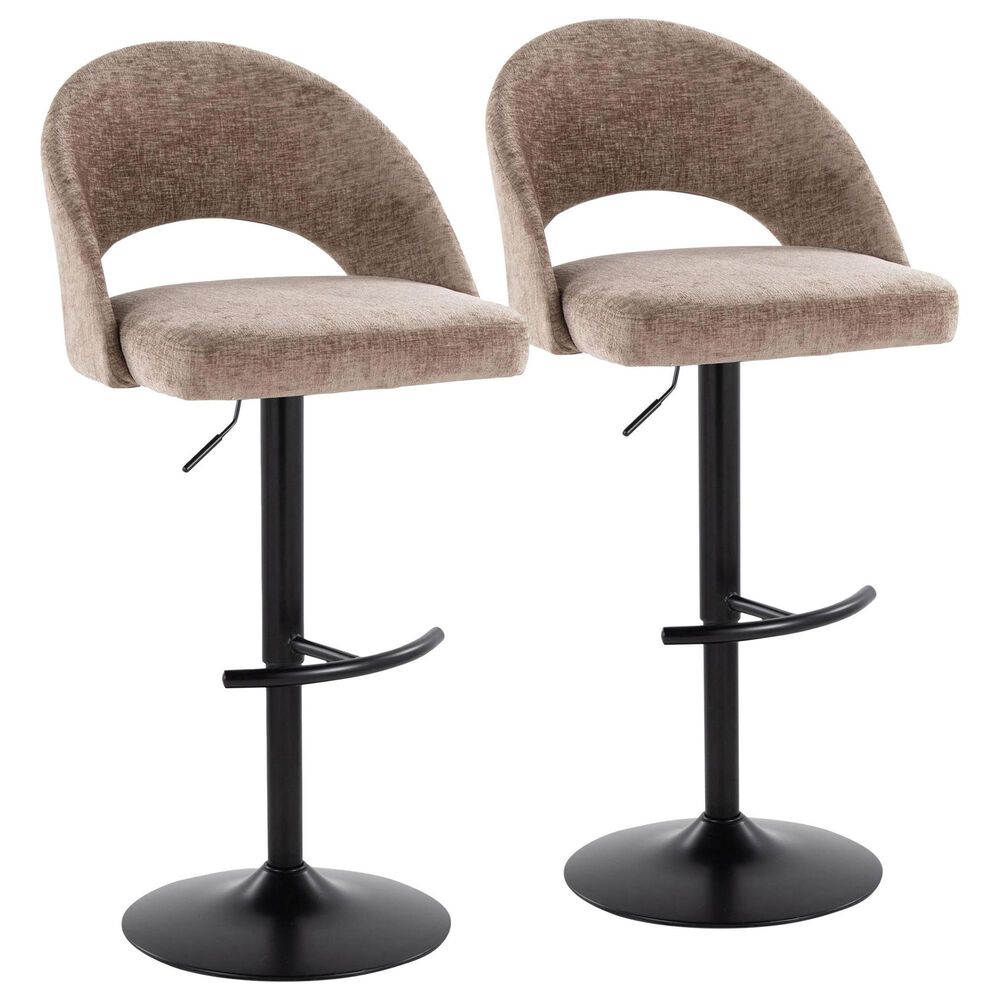 LumiSource Renee Adjustable Swivel Bar Stool with Brown Fabric Upholstery in Black (Set of 2), , large