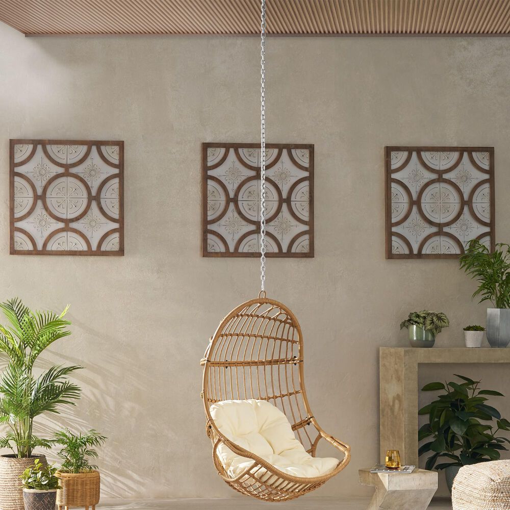 Noble House Richards Patio Hanging Chair in Beige NFM