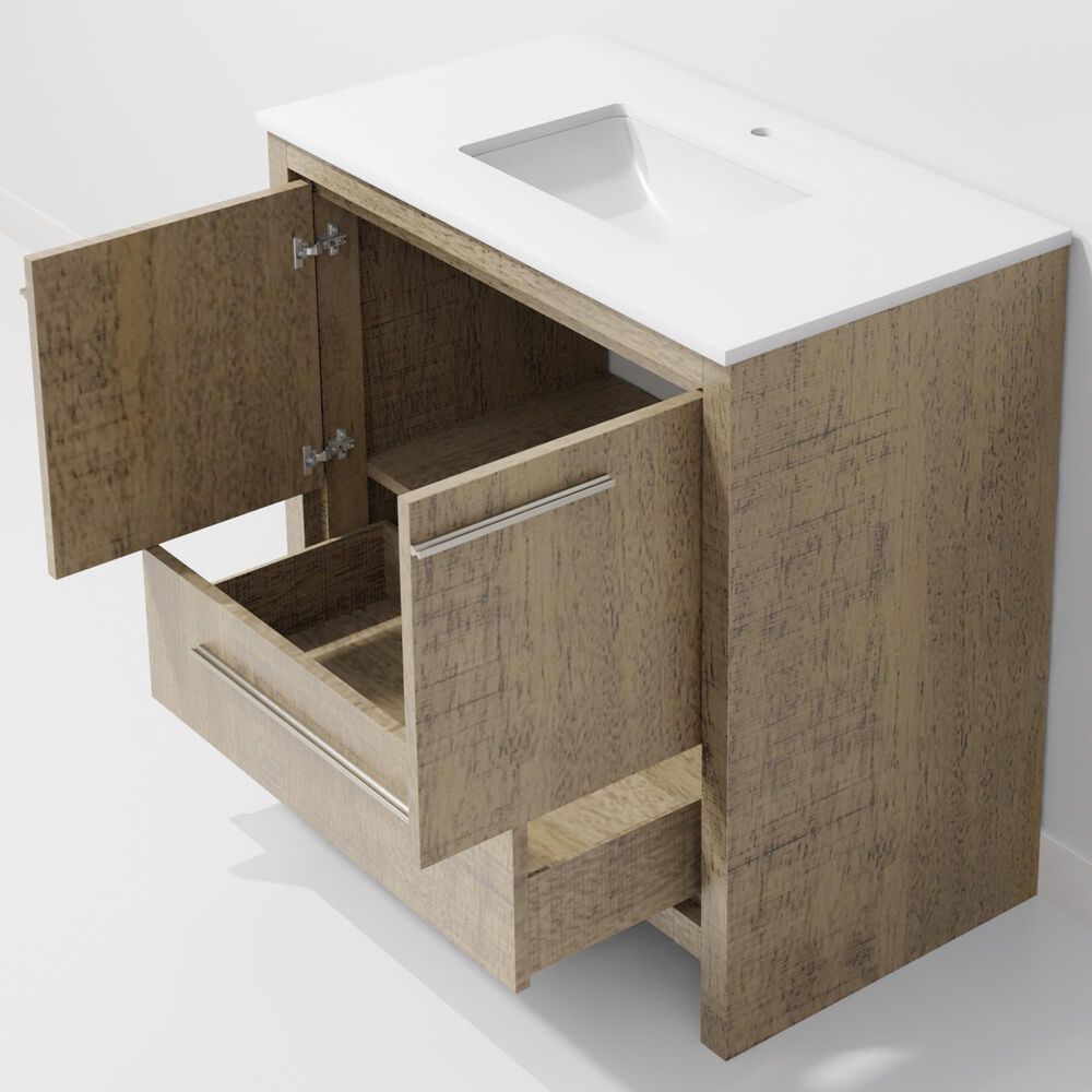 Lexora Home Lafarre 36" Single Bathroom Vanity in Rustic Acacia with 2 cm White Cultured Marble Top and Rectangular Sink, , large