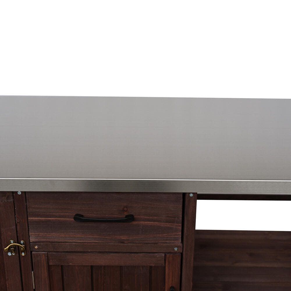 Hearth and Haven Outdoor Kitchen Island Cart with Stainless Steel Top, Towel and Spice Racks in Dark Brown, , large