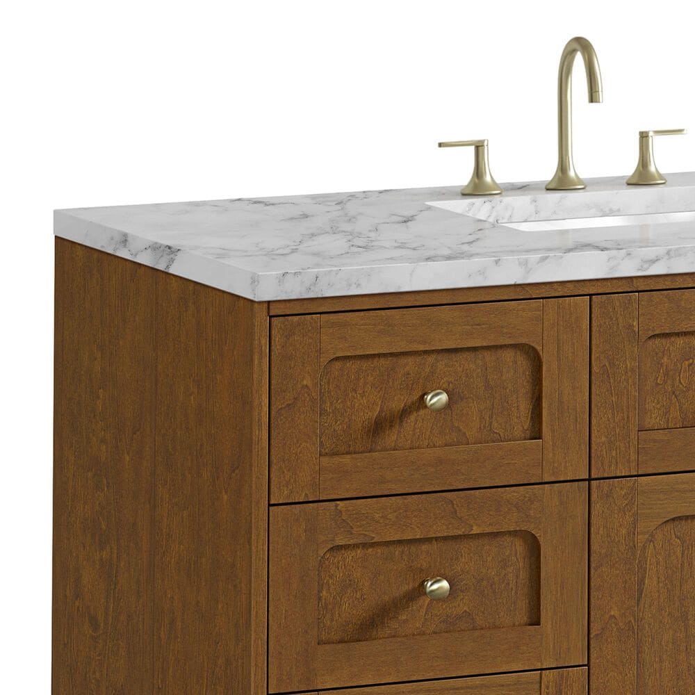 James Martin Laurent 48" Single Bathroom Vanity in Honey Oak with 3 cm Carrara Marble Top and Rectangular Sink, , large