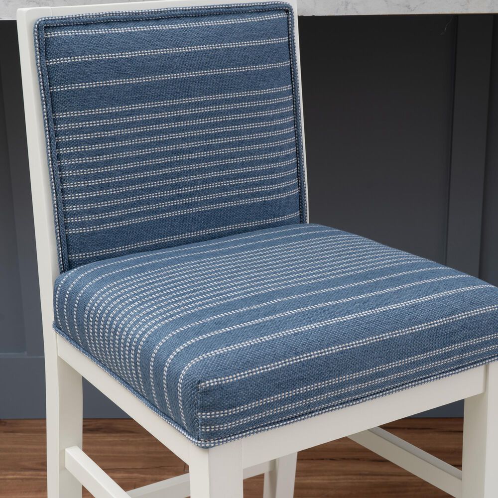 Linon Home Decor Lainey Side Chair with Blue Stripe Cushion in White (Set of 2), , large