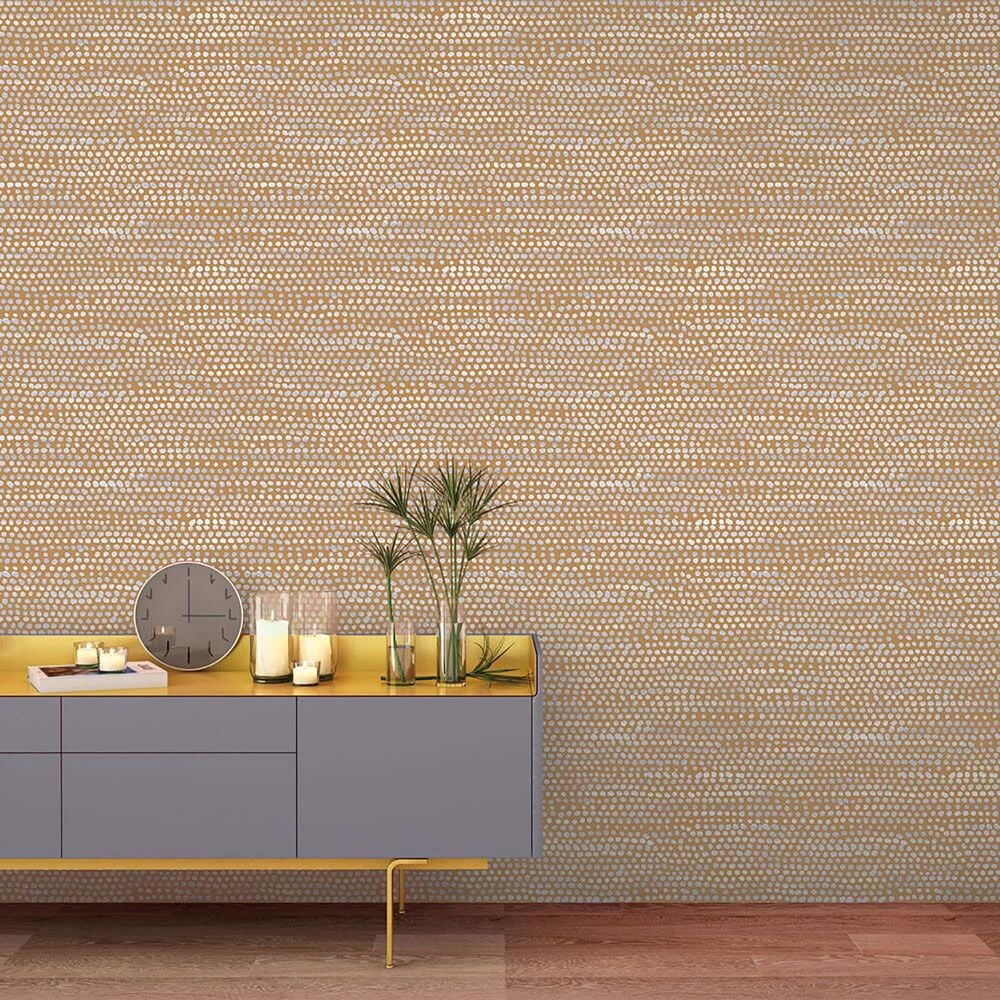 Tempaper Moire Dots Toasted Turmeric Peel and Stick Wallpaper, , large