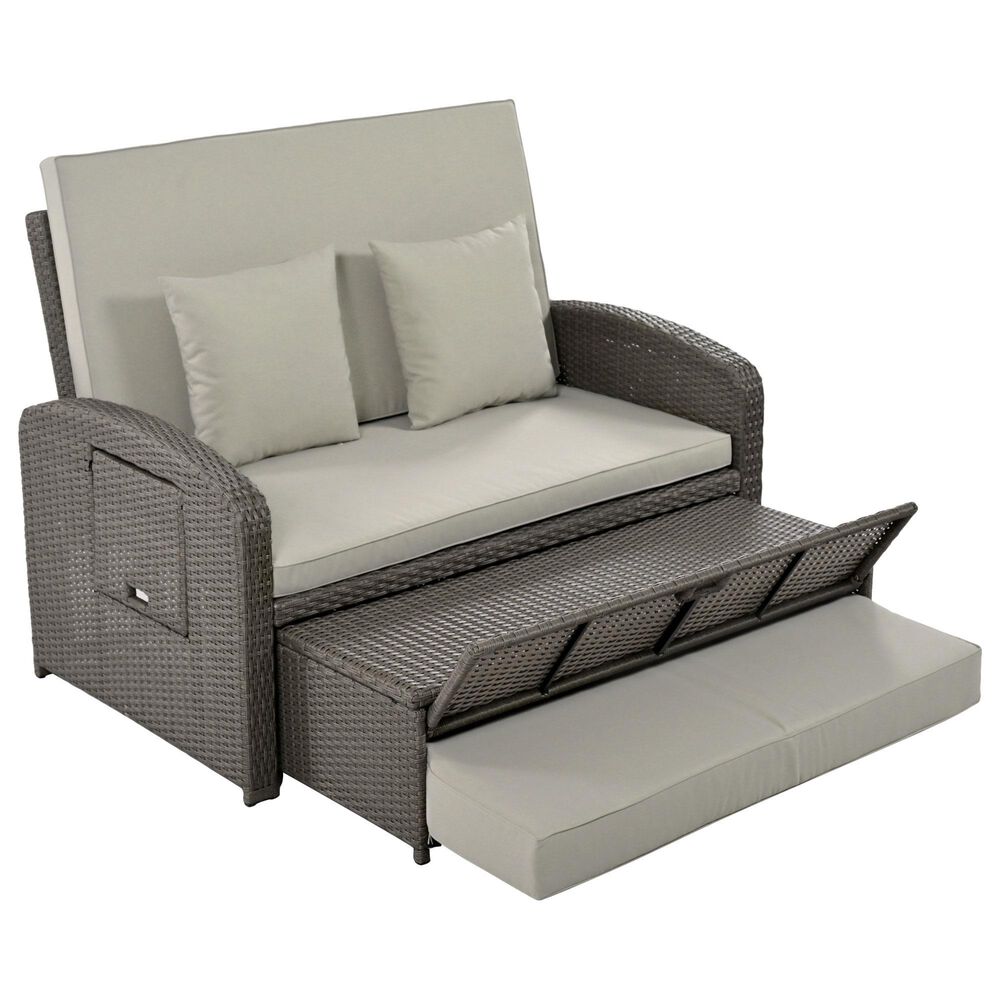 HOMLUX Wicker Rattan Double Chaise Lounge in Grey, , large