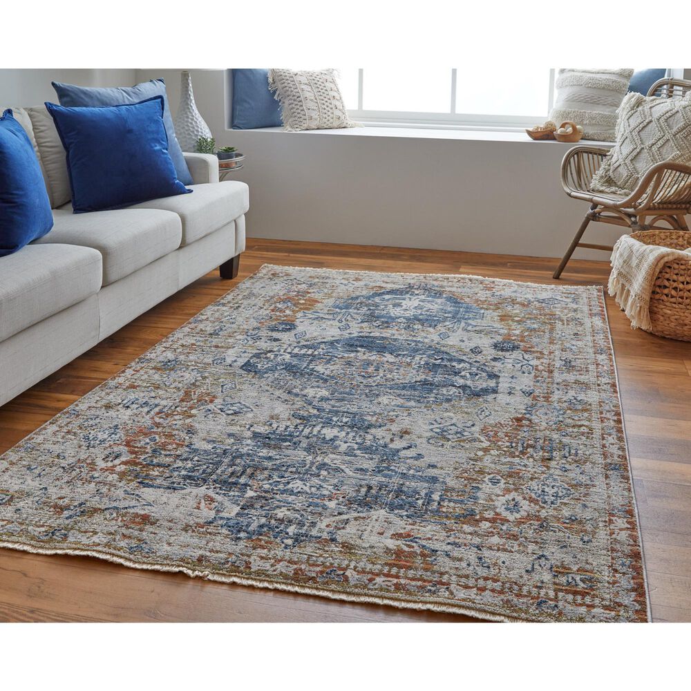 Feizy Kaia 39HWF 5&#39; x 7&#39;9&quot; Blue and Red Area Rug, , large