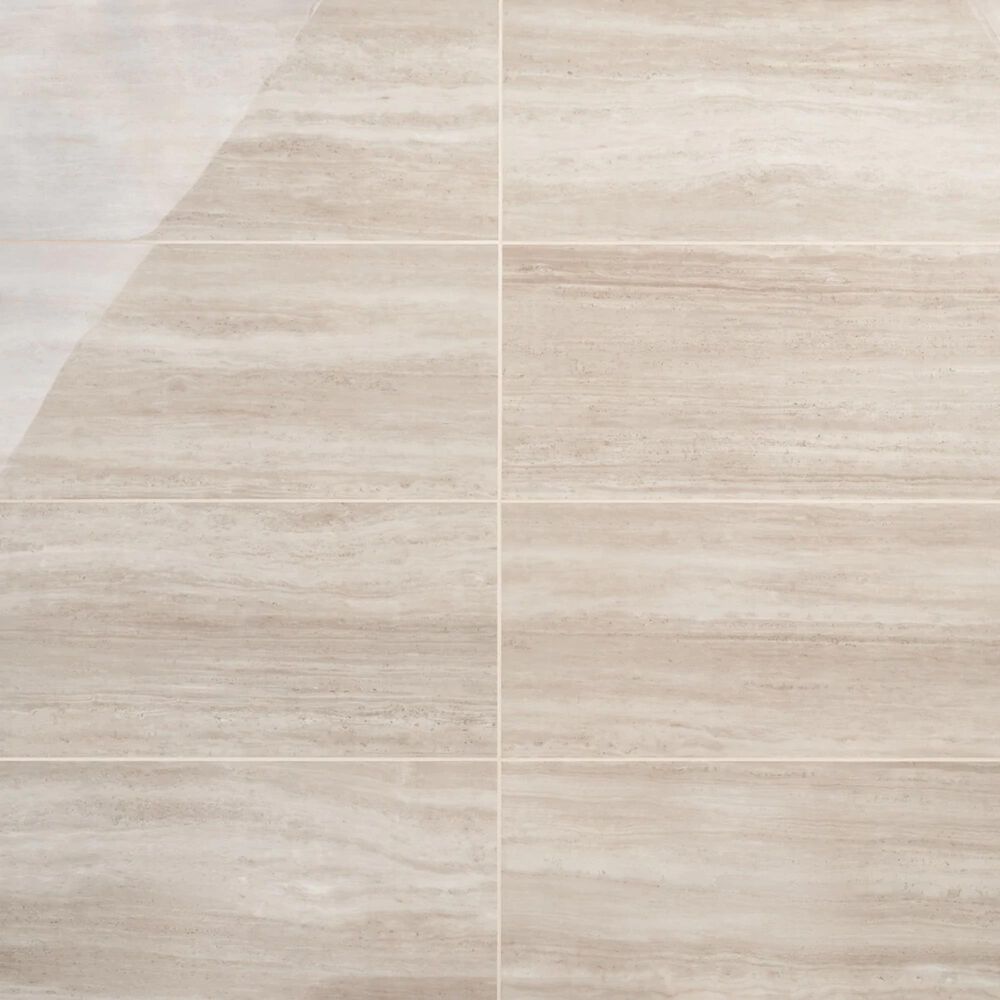 Soho Studio Zenit Taupe Beige 12" x 24" Travertine Look Polished Porcelain Tile, , large