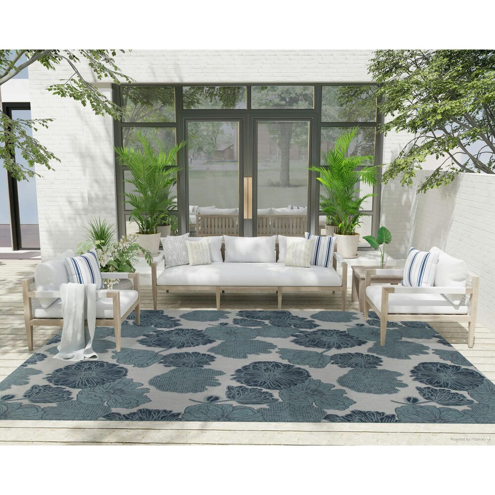 Nourison Garden Oasis Floral Blue 9&#39; x 12&#39; Indoor/Outdoor Area Rug, , large
