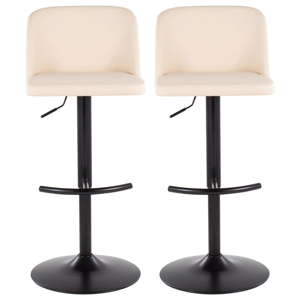 LumiSource Toriano Swivel Adjustable Bar Stool with Cream Faux Leather Upholstery in Black (Set of 2), , large