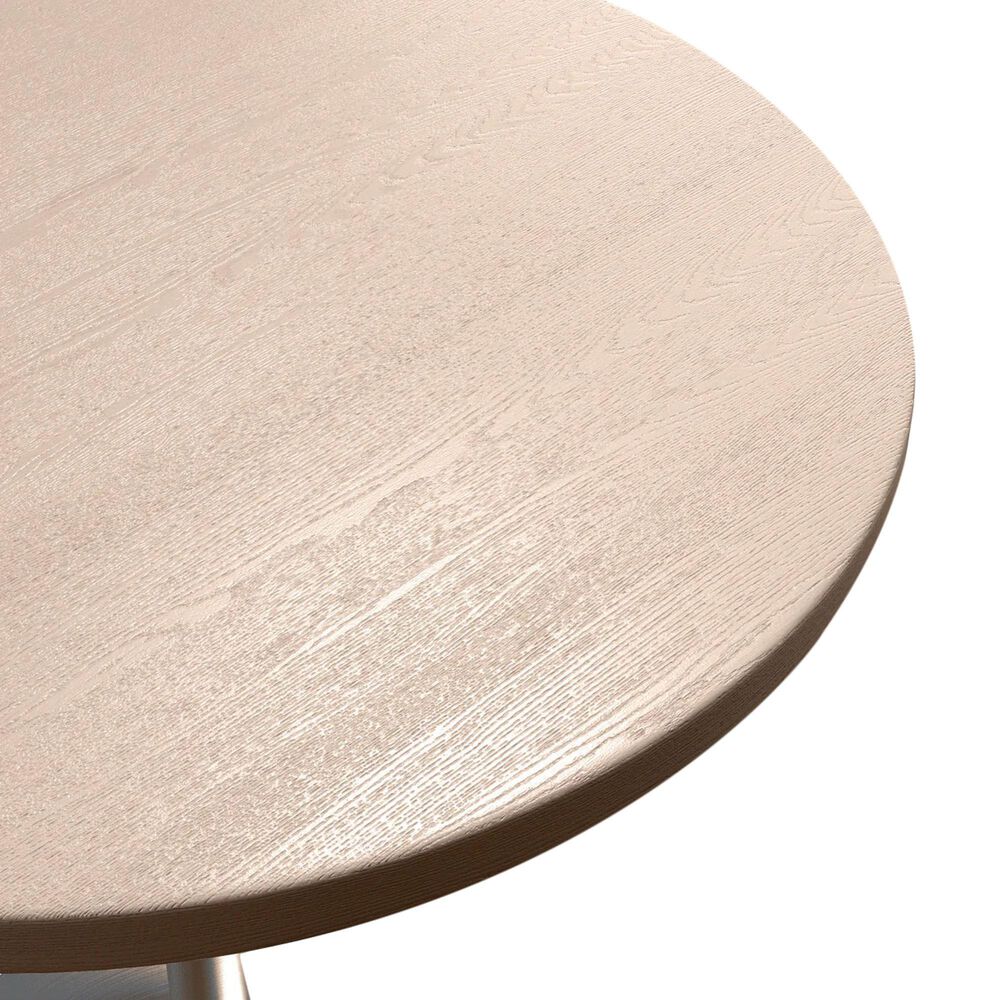 Leisuremod LeisureMod Verve Collection 48 Round Dining Table, Brushed Chrome Base with Light Natural Wood MDF Top, , large