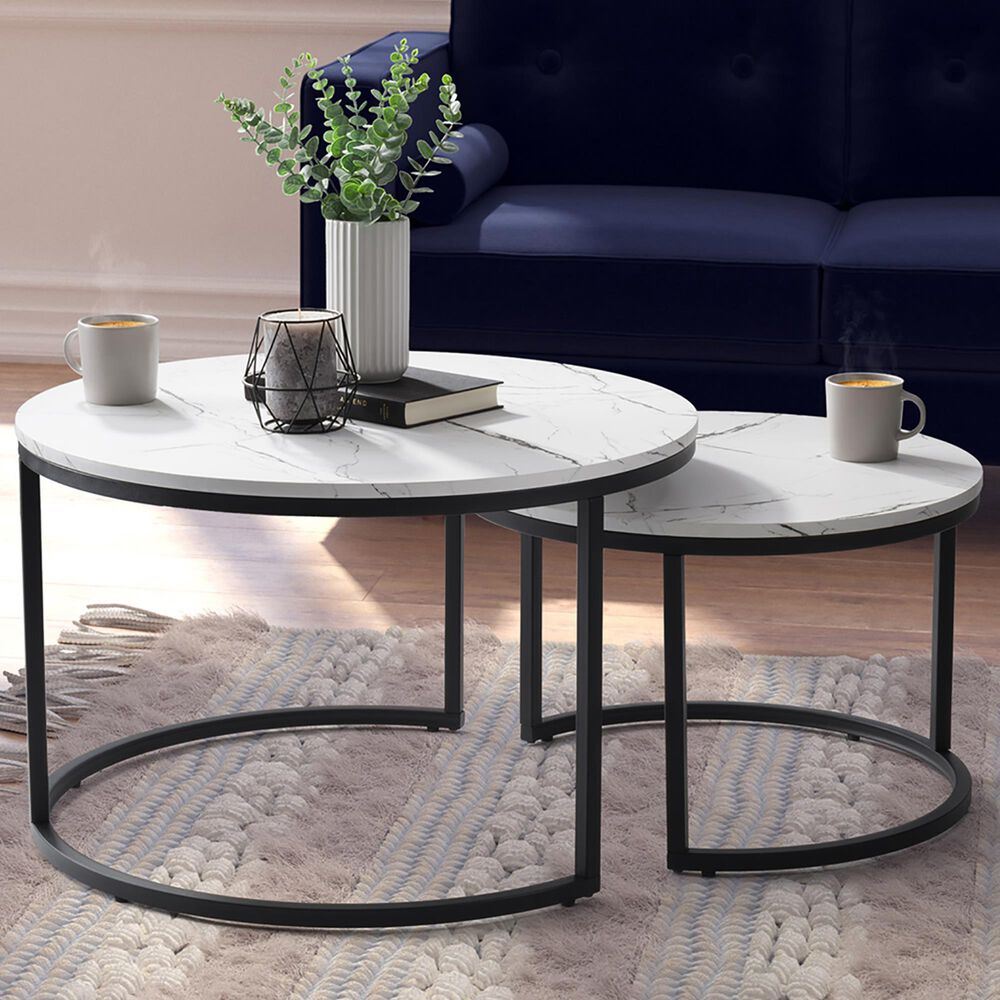 CorLiving Fort Worth Nesting Coffee Tables in White and Black &#40;Set of 2&#41;, , large