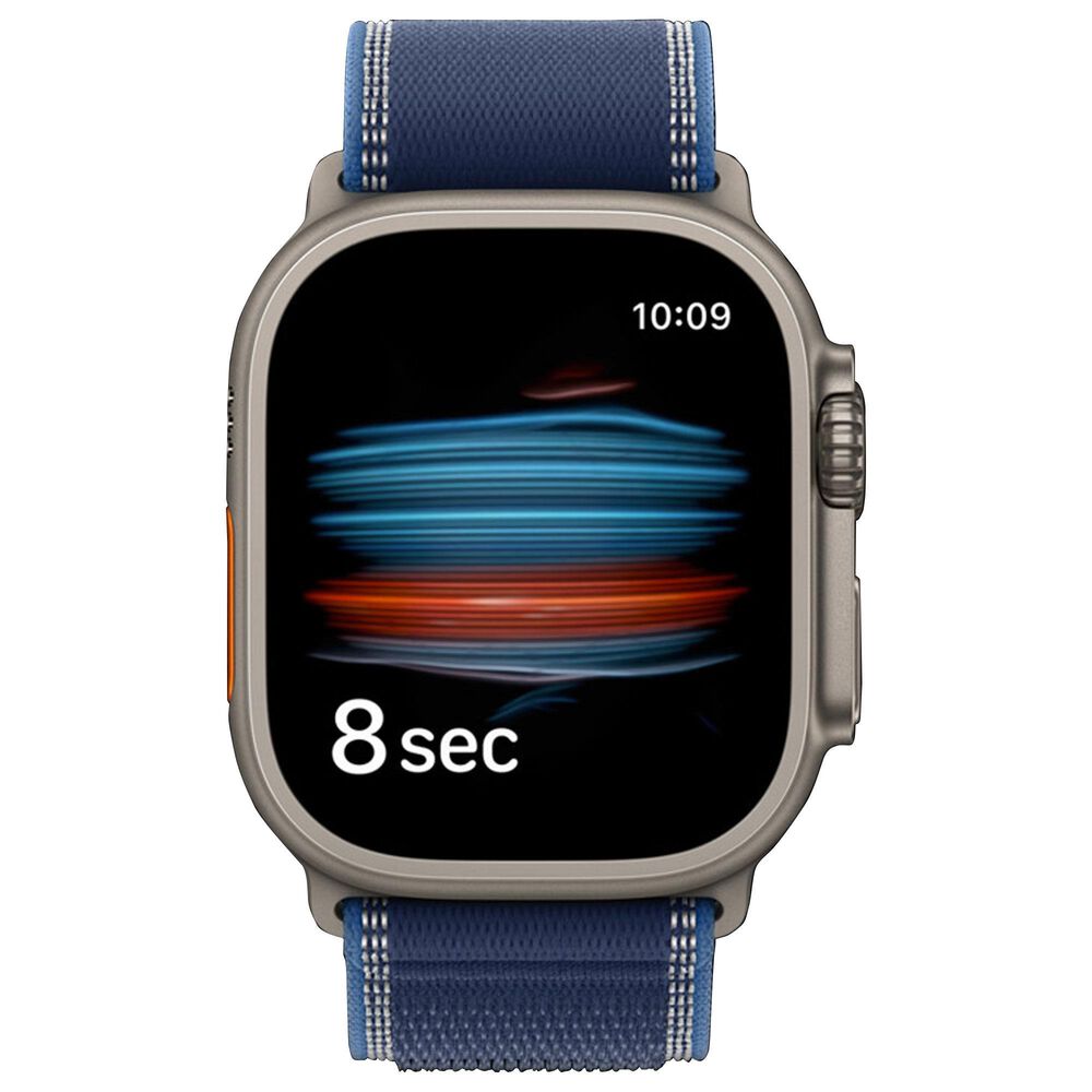Apple Watch Ultra 3 (GPS+Cellular) 49mm Titanium Case with Blue/Bright Blue Trail Loop - S/M in Natural and 2-Year AppleCare+, , large