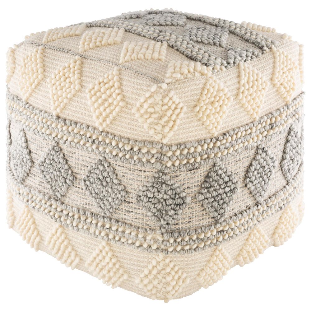 Surya Anders Pouf in Gray/Cream/Khaki, , large