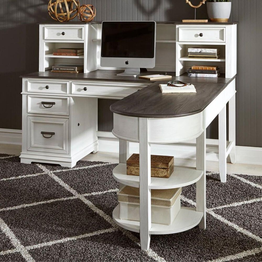 Belle Furnishings Allyson Park L Shaped Desk Set in Wirebrushed White , , large