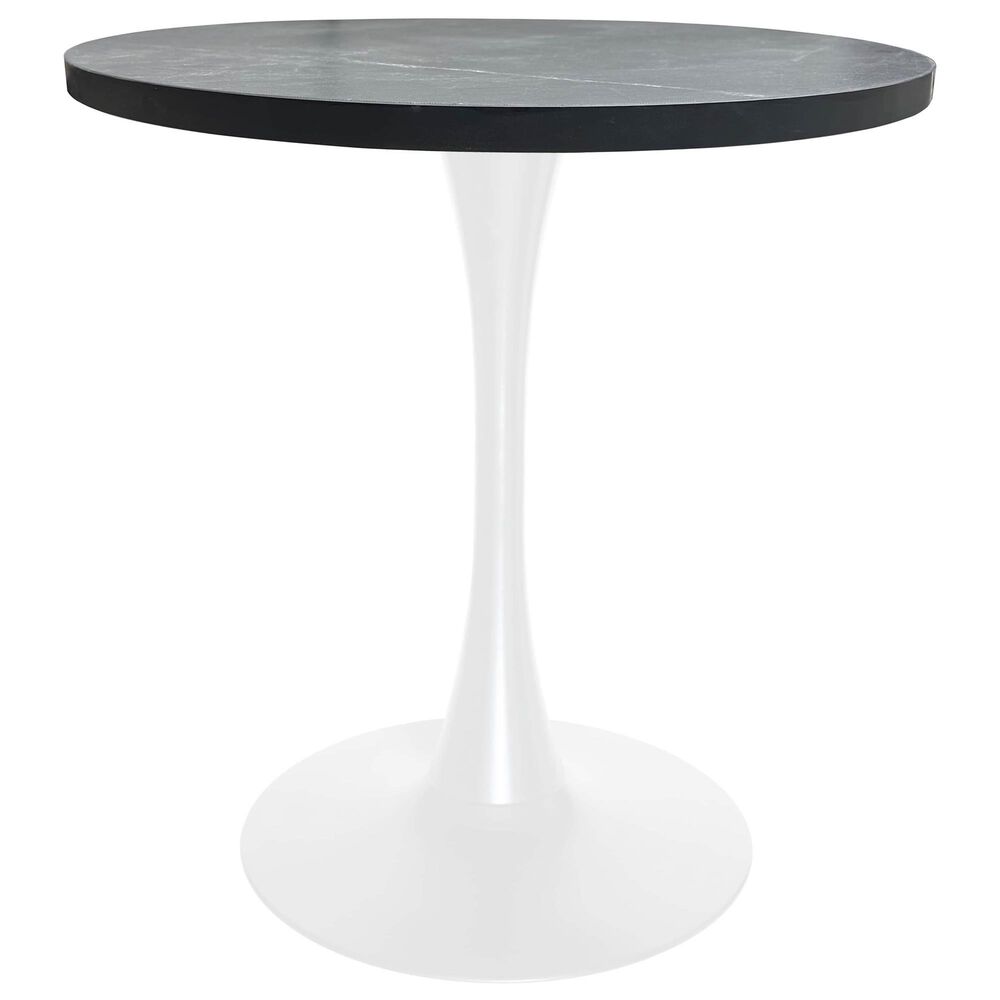 Leisuremod LeisureMod Bristol Dining table, White Base with 27 Round Marbleized Black MDF top, , large