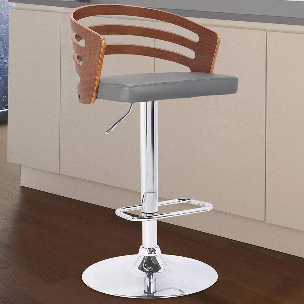 Blue River Adele Adjustable Swivel Bar Stool in Gray and Chrome, , large