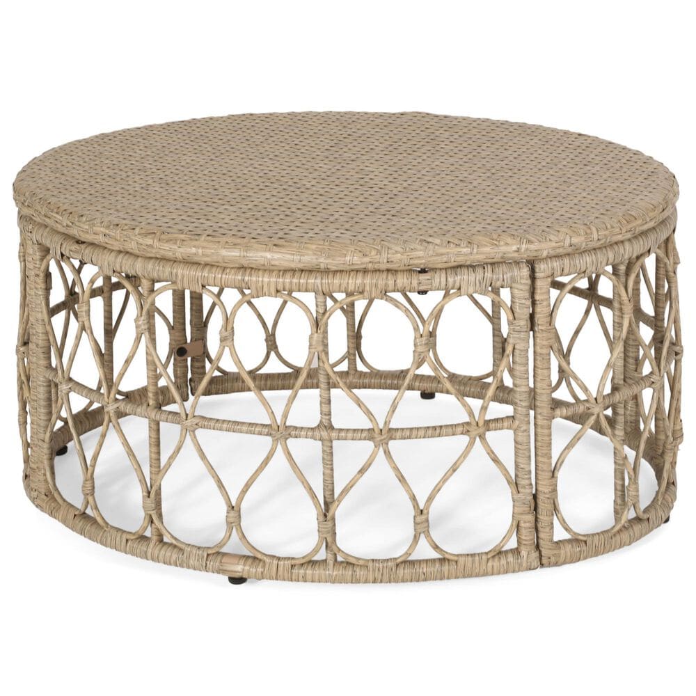 Hearth and Haven Bruce Outdoor Round Wicker Coffee Table with Open Lattice Design in Brown, , large